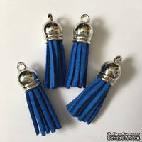 Подвеска - Кисточка из замши с серебристым наконечником, 35х10 мм, цвет королевский синий