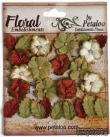 Набор цветов и листиков Petaloo - Darjeeling Petites Burg/Cream/Green, 24 шт.