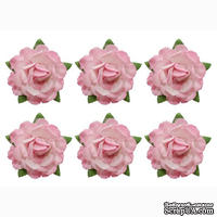 Цветы чайной розы, диаметр -18 мм, 6 шт., розовые с белым