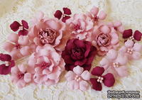 Набір квітів з тканини, рожево-вишневий, 2,5 см - 5см (18 шт.) - ScrapUA.com