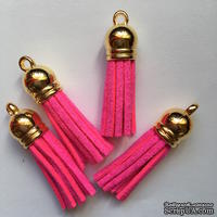 Подвеска - Кисточка из замши с золотым наконечником, 35х10 мм, цвет ярко-розовый