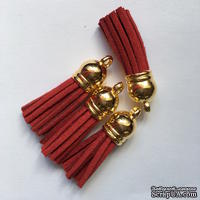 Подвеска - Кисточка из замши с золотым наконечником, 35х10 мм, цвет красный