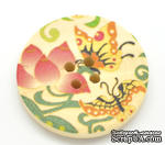 Деревянная пуговица Multicolor Butterfly Pattern B15465, диаметр 3 см, 1 шт. - ScrapUA.com
