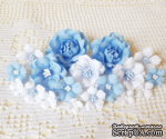 Набір квітів з тканини (18 шт), блакитно-білий, 1,5 см - 5 см - ScrapUA.com